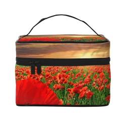 Mohnfeld bei Sonnenuntergang, Make-up-Tasche, Kosmetiktasche, tragbare Reise-Kulturtasche, Federmäppchen, Kulturbeutel von YUNWEIKEJI