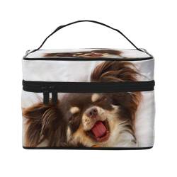 Niedliches Chihuahua-Hundetier, Make-up-Tasche, Kosmetiktasche, tragbare Reise-Kulturtasche, Federmäppchen, Kulturbeutel von YUNWEIKEJI