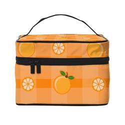 Orange und Orangenblätter, Make-up-Tasche, Kosmetiktasche, tragbare Reise-Kulturtasche, Federmäppchen, Kulturbeutel von YUNWEIKEJI