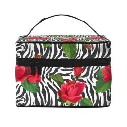 Rotes Blumentier Zebra, Make-up-Tasche, Kosmetiktasche, tragbare Reise-Kulturtasche, Federmäppchen, Kulturbeutel von YUNWEIKEJI