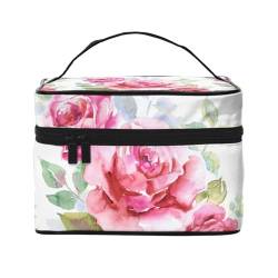 Schöne Blumen Rose Rosa Blume Blumen, Make-up-Tasche, Kosmetiktasche, tragbare Reise-Kulturtasche, Federmäppchen, Kulturbeutel von YUNWEIKEJI