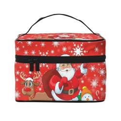 Weihnachtsmann, Rentier und Schneemann mit Schneeflocke Bedruckt, Make-up-Tasche, Kosmetiktasche, tragbare Reise-Kulturtasche, Federmäppchen, Kulturbeutel von YUNWEIKEJI