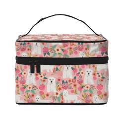 Westie Blumen, Make-up-Tasche, Kosmetiktasche, tragbare Reise-Kulturtasche, Federmäppchen, Kulturbeutel von YUNWEIKEJI