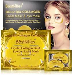 24K Gold Bio Collagen Crystal 15 Paar Augenmaske + 3 Stück Gesichtsmaske, Anti-Aging, reduziert geschwollene Augenringe, Hautaufhellung und Feuchtigkeitspflege von YUNY