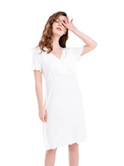 yuny Damen Umstands-Nachthemd, Stillen-Nachthemd, Still-Nachtwäsche, Nachthemd, stilvoller Damen-Pyjama, weiß, 50 von YUNY