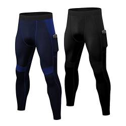 YUSHOW 2er-Pack Thermo-Unterwäsche für Herren, athletischer Sport, Laufen, Thermohose, Herren-Unterhose, #588 - Schwarz + Marineblau, Mittel von YUSHOW