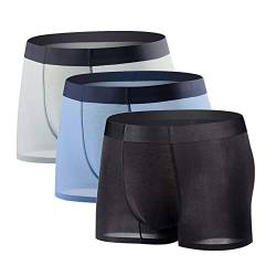 YUSHOW Unterhosen Männer 3er Pack Eisseide Unterwäsche Herren Sexy Weiche und Bequeme Boxershorts Nahtlos Atmungsaktiv, Schwarz+blau+hellgrau Größe L von YUSHOW