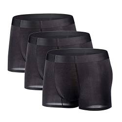 YUSHOW Unterhosen Männer 3er Pack Eisseide Unterwäsche Herren Sexy Weiche und Bequeme Boxershorts Schwarz Nahtlos Atmungsaktiv, Schwarz Größe M von YUSHOW