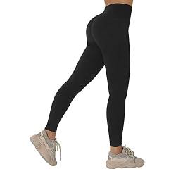 YUSUITGA Yogahose für Damen, nahtlos, mit hoher Taille, Sport, Workout, Laufhose Gr. 34-36, Schwarz von YUSUITGA