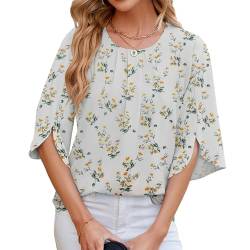 YUTILA Damen Bluse Rundhals Tunika Shirt Elegant Casual Oberteile Loose Shirt von YUTILA