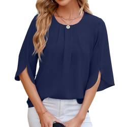 YUTILA Damen Bluse Rundhals Tunika Shirt Elegant Casual Oberteile Loose Shirt von YUTILA