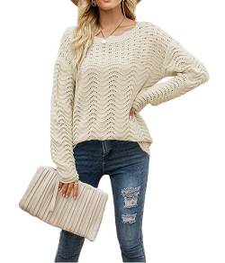 YUTILA Damen Crochet Pullover Schulterfrei Lose Aushöhlung Häkeln Pulli Solid Strickpullover von YUTILA