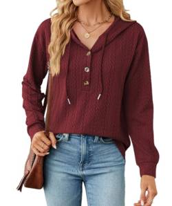 YUTILA Damen Kapuzenpullover Langarm Einfarbig Knopfleiste mit Kapuze Kordelzug Herbst Winter Sweatshirt Freizeitkleidung von YUTILA