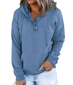 YUTILA Damen Kapuzenpullover Sweatjacke Langarm Basic Hoodie Sweatshirt Kapuzenjacke Kapuzenpulli Casual Sport Style,Blau,XXL von YUTILA