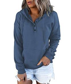 YUTILA Damen Kapuzenpullover Sweatjacke Langarm Basic Hoodie Sweatshirt Kapuzenjacke Kapuzenpulli Casual Sport Style,Dunkelblau,XL von YUTILA