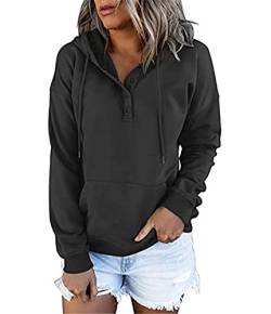 YUTILA Damen Kapuzenpullover Sweatjacke Langarm Basic Hoodie Sweatshirt Kapuzenjacke Kapuzenpulli Casual Sport Style,Schwarz,L von YUTILA