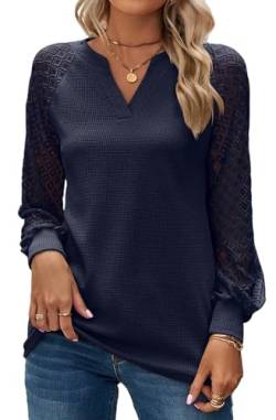 YUTILA Damen Langarmshirt Lockere Basic Lässiges Oberteil Elegant V-Ausschnitt Einfarbig Tunika von YUTILA