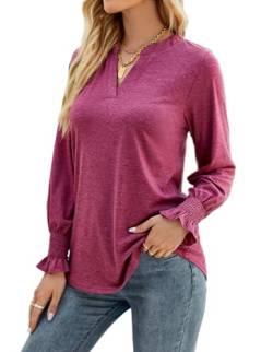 YUTILA Damen Langarmshirt Lockere Basic Lässiges Oberteil Elegant V-Ausschnitt Einfarbig Tunika von YUTILA