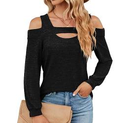 YUTILA Damen Langarmshirt Schulterfrei Sexy Cut-Out Ausschnitt Einfarbig Oberteile Freizeitkleidung von YUTILA