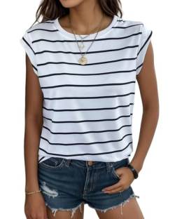 YUTILA Damen Rundhal Ausschnitt Casual Gestreift Tshirt Sommer Tops von YUTILA