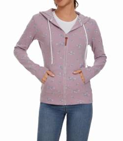 YUTILA Damen Sweatjacke Zip Hoodie Blumen Drucken Jacke Kapuzenjacke Kapuzenpullover Sportjacke mit Tasche von YUTILA