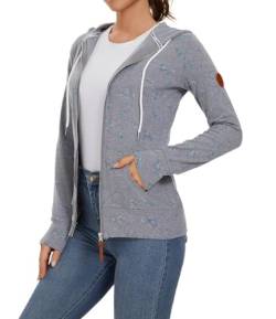 YUTILA Damen Sweatjacke Zip Hoodie Blumen Drucken Jacke Kapuzenjacke Kapuzenpullover Sportjacke mit Tasche von YUTILA