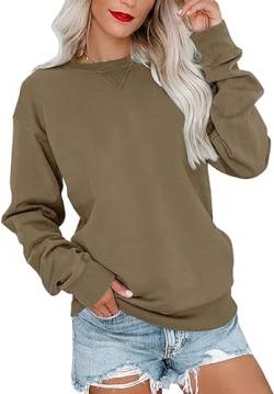 YUTILA Damen Sweatshirt Langarm Rundhals-Ausschnitt Lockere Pullover ohne Kapuze Herbst Winter von YUTILA