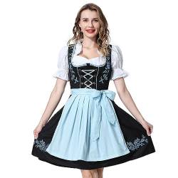 YUUGYD Dirndl Damen, Oktoberfest Kostüme, 3-teiliges Trachtenkleid für Oktoberfest, Karneval - 0054# Blau - 38 von YUUGYD