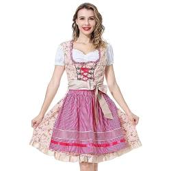 YUUGYD Dirndl Damen Oktoberfest Kostüm Deutsches Dirndl Kleid Trachtenkleid Bayerische Karneval Party 3-teilig Biermädchen Kostüme - 0056# Rosa - 34 von YUUGYD