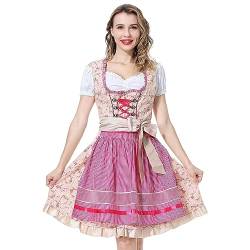YUUGYD Dirndl Damen Oktoberfest Kostüm Deutsches Dirndl Kleid Trachtenkleid Bayerische Karneval Party 3-teilig Biermädchen Kostüme - 0056# Rosa - 36 von YUUGYD