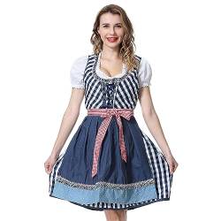 YUUGYD Trachtenkleid Dirndl Damen für Oktoberfest Kostüm 3tlg.- DREI Teilig: Kleid, Bluse, Schürze, für Deutsche Oktoberfest Trachtenkleid, Karneval, Damen Dirndl Kleid - 0049# Blau - 40 von YUUGYD