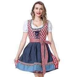 YUUGYD Trachtenkleid Dirndl Damen für Oktoberfest Kostüm 3tlg.- DREI Teilig: Kleid, Bluse, Schürze, für Deutsche Oktoberfest Trachtenkleid, Karneval, Damen Dirndl Kleid - 0049# Rot - 38 von YUUGYD