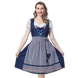 YUUGYD Trachtenkleid Dirndl Damen für Oktoberfest Kostüm 3tlg.- DREI Teilig: Kleid, Bluse, Schürze, für Deutsche Oktoberfest Trachtenkleid, Karneval, Damen Dirndl Kleid - 0053# Blau - 36 von YUUGYD