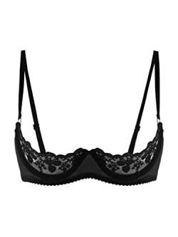 YUUMIN Damen Spitze Ouvert Hebe BH Offene Brüste Cups Push Up Bra Bralette Busenfrei Brustfrei Bustier Rückenfrei Erotisch Nachtwäsche X Schwarz E XXL von YUUMIN