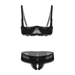 YUUMIN Damen Unterbrust BH Hebe Offene Brüste Cups Nippelfrei Sexy Offen Ouvert-String Tanga Badehose Kurz Eng Schwarz Dessous Set Reizwäsche Schwarz K 3XL von YUUMIN