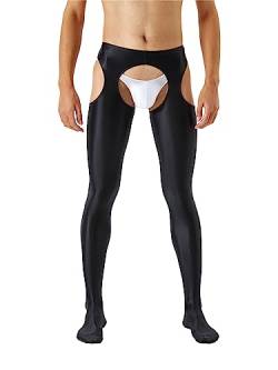 YUUMIN Glossy Strumpfhose Herren Offener Schritt Dessous Leggings Ouvert Pantyhose Open Crotch Cut Out Unterwäsche Unterhose Lang Reizwäsche Schwarz A XL von YUUMIN