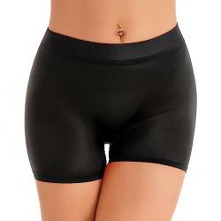 YUUMIN Halb Transparent Shorts Damen Sexy Skinny Kurze Hose Glossy Leggings Stretch Low Waist Dessous Unterwäsche Party Clubwear Schwarz Einheitsgröße von YUUMIN