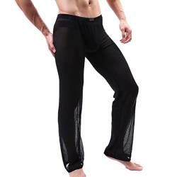 YUUMIN Herren Hose Transparent Netz Nachtwäsche Männer Reizvoll Unterwäsche Nylon Mesh Durchsichtige Lang Leggings Sheer Pants Männer Hose M-XXL Schwarz M von YUUMIN