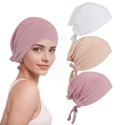 3 Stück Kopftuch Damen，Ramadan Baumwolle Frauen Unter Schal Hijab，Elastizität Turban Hut Lange Mode Unterschal Hijab Cap Islamische Muslimische Kopftuch Mit Tie Back Closure Solid Color Chemo Kopftuch von YUWJOOWEE