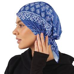 YUWJOOWEE Stretch Turban Mütze Kopftuch Drucken Kopfbedeckung Hüte,Frauen Muslim Beanie Schal Bandana Hut Chemo Krebs Chemotherapie Haarausfall Schlafmützen (Saphir) von YUWJOOWEE