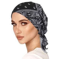 YUWJOOWEE Stretch Turban Mütze Kopftuch Drucken Kopfbedeckung Hüte,Frauen Muslim Beanie Schal Bandana Hut Chemo Krebs Chemotherapie Haarausfall Schlafmützen (Schwarze Amöbe) von YUWJOOWEE