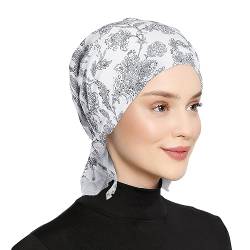 YUWJOOWEE Stretch Turban Mütze Kopftuch Drucken Kopfbedeckung Hüte,Frauen Muslim Beanie Schal Bandana Hut Chemo Krebs Chemotherapie Haarausfall Schlafmützen (Schwarze Blätter) von YUWJOOWEE