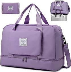 YUXES Faltbare Reisetasche mit großem Fassungsvermögen, Sporttasche Tragbare Wasserdichtes Erweiterbar Umhängetasche Gym Duffel Bag Damen Weekender Tasche Travel Handgepäck für Reisen (Lila) von YUXES