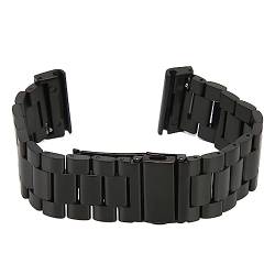 YUYTE Edelstahl-Uhrenarmband, Ersatz-Uhrenarmband mit 2 Druckknöpfen, 26 Mm, Armband mit 2 Druckknöpfen, 26 Mm, für Fenix ​​7X, 6X, 5X (BLACK) von YUYTE