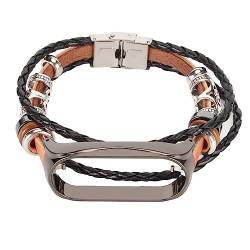 YUYTE Lederarmband für 7-Armband, Metallschnalle, Ethnischer Stil, Schweißfest, Retro-Smartwatch-Ersatzband für Band 7 (Braun und Schwarz) von YUYTE