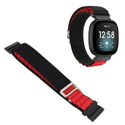 YUYTE Stretch-gewebtes Nylon-Smartwatch-Armband-Ersatzzubehör, für Versa 4 3 Sense 2, Mehrfarbig (Schwarz Rot) von YUYTE