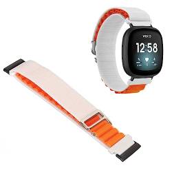 YUYTE Stretch-gewebtes Nylon-Smartwatch-Armband-Ersatzzubehör, für Versa 4 3 Sense 2, Mehrfarbig (Weiß und Orange) von YUYTE