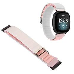 YUYTE Stretch-gewebtes Nylon-Smartwatch-Armband-Ersatzzubehör, für Versa 4 3 Sense 2, Mehrfarbig (Weiß und Rosa) von YUYTE