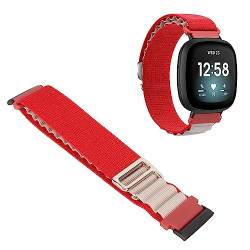 YUYTE Stretch-gewebtes Nylon-Smartwatch-Armband-Ersatzzubehör, für Versa 4 3 Sense 2, Mehrfarbig (rot-Weiss) von YUYTE