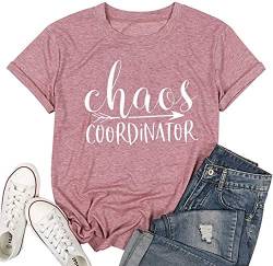 Damen T-Shirt Chaos Koordinator Brief gedruckt lustige kurze Ärmel Tops Tee - Pink - Groß von YUYUEYUE